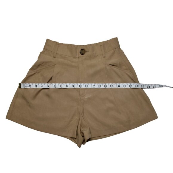 Zara Women's Pleated High Waisted Shorts in Camel Brown, size Extra Small - Picture 7 of 11